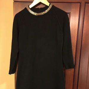 Calvin Klein Chain Trim Sweater Dress Black